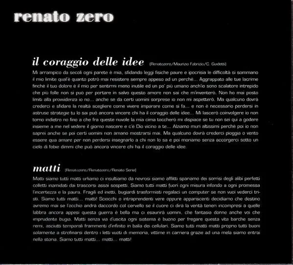 Renato Zero Il Coraggio Delle Idee CD singolo digipak