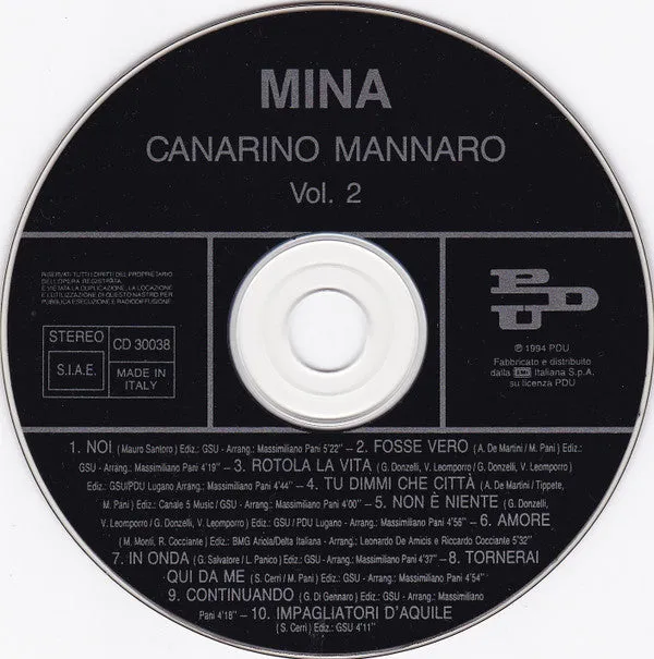 Mina Canarino Mannaro Vol. 1/2 2xCD vocal pop