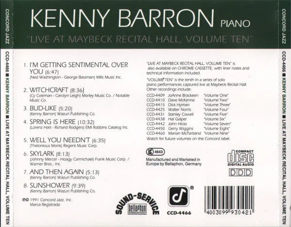 Kenny Barron Live At Maybeck Vol 10 CD piano jazz 1991