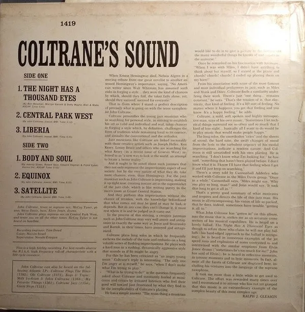 John Coltrane Coltrane's Sound LP mono VG+ hard bop
