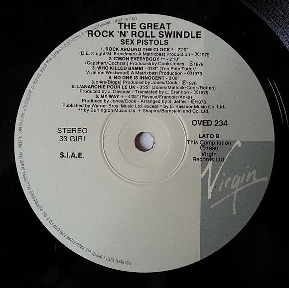 Sex Pistols Great Rock'n'Roll Swindle LP vinile ristampa 1988