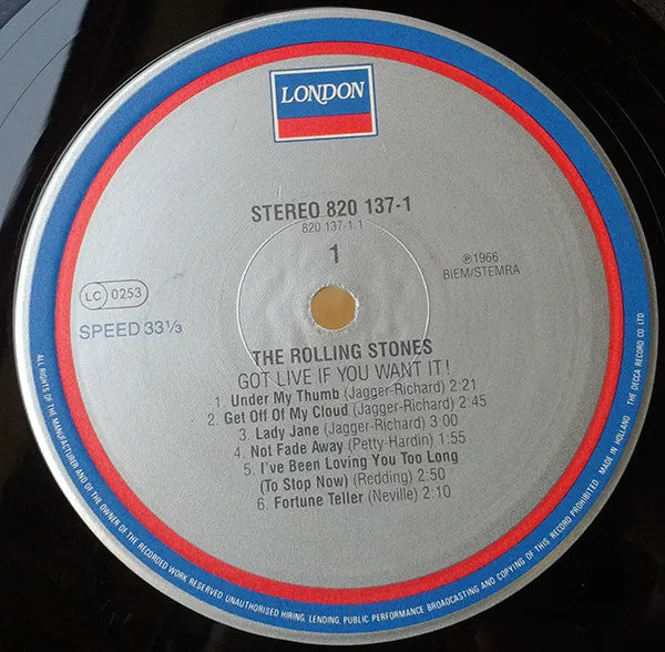 Rolling Stones Got Live If You Want It! LP vinile ristampa 1988 live