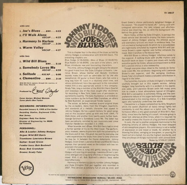 Johnny Hodges Wild Bill Davis Joe's Blues LP jazz 1965