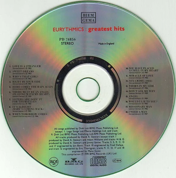 Eurythmics Greatest Hits CD compilation pop usato VG+