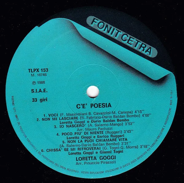 Loretta Goggi C'È Poesia LP 1986 italiano VG+