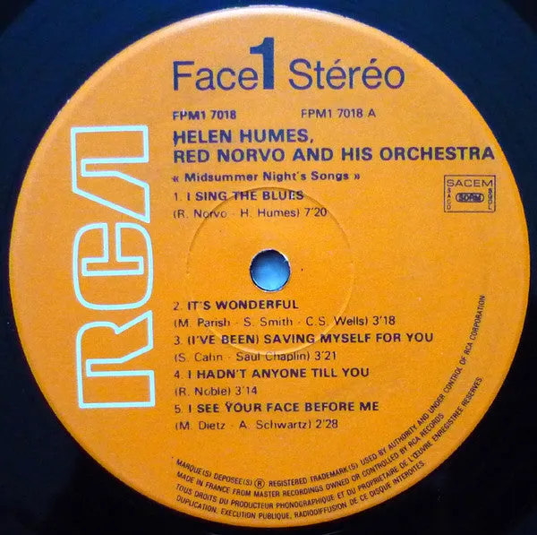 Helen Humes Midsummer Night's Songs LP jazz vocale
