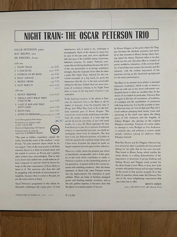 Oscar Peterson Trio Night Train vinile LP Giappone bop