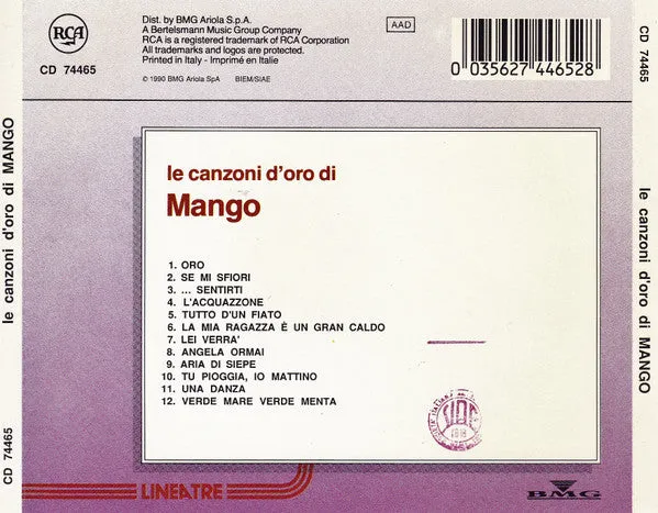 Mango Le Canzoni D'Oro CD raccolta pop italiano