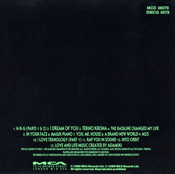 Adamski Liveandirect CD album acid house mixed