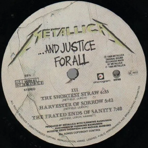 Metallica And Justice For All 2xLP usato VG+ thrash