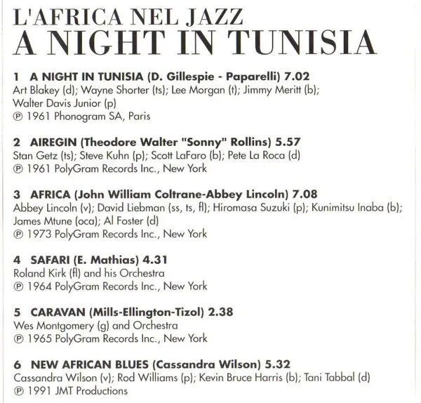 Various L’Africa Nel Jazz A Night In Tunisia CD compilation