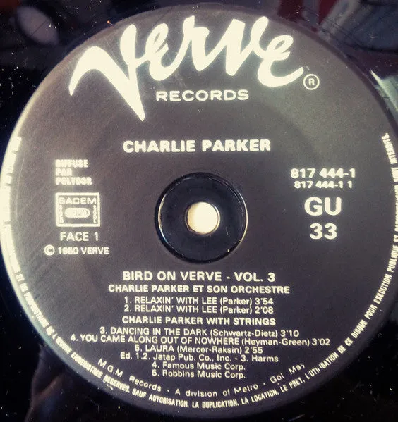 Charlie Parker Bird On Verve Volume 3 vinile LP bop