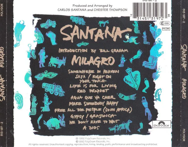 Santana Milagro CD album usato VG+ pop rock