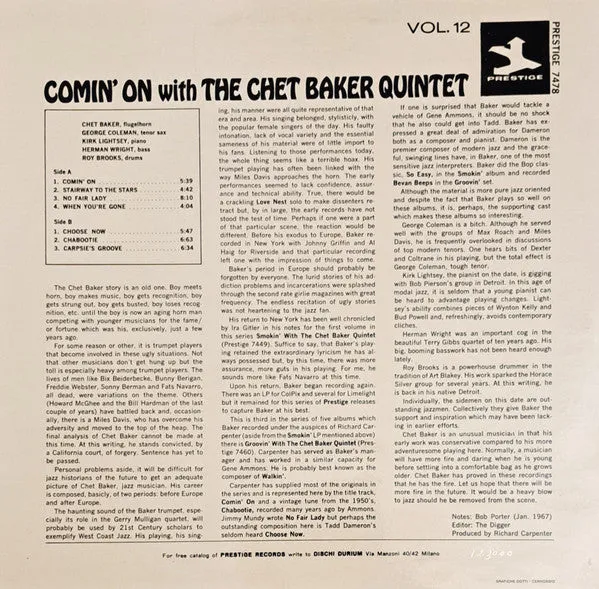 Chet Baker Comin' On LP mono vinile usato 1967