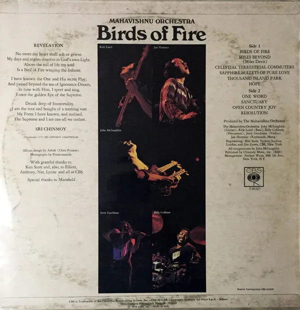 Mahavishnu Orchestra Birds Of Fire LP album 1973