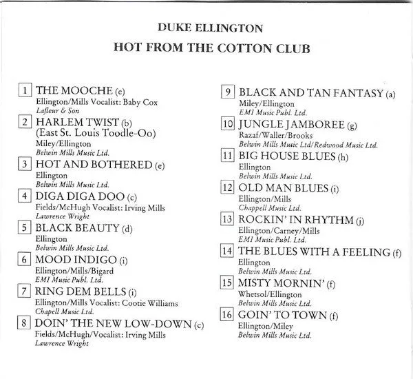 Duke Ellington Hot From The Cotton Club CD compilation mono
