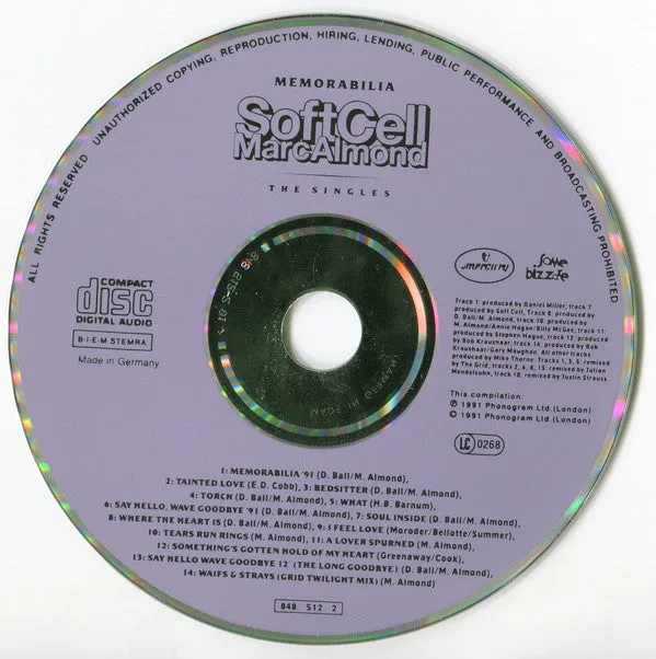 Soft Cell Marc Almond Memorabilia Singles CD synth-pop