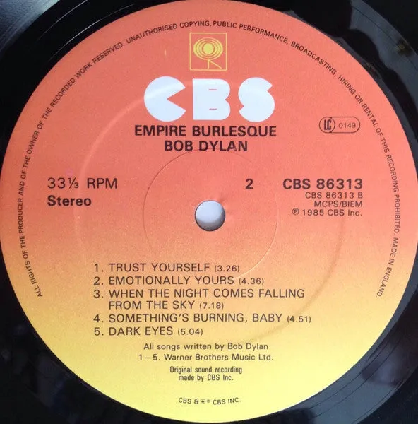 Bob Dylan Empire Burlesque LP 1985