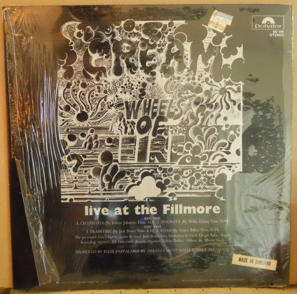 Cream Wheels Of Fire LP vinile live Fillmore repress UK