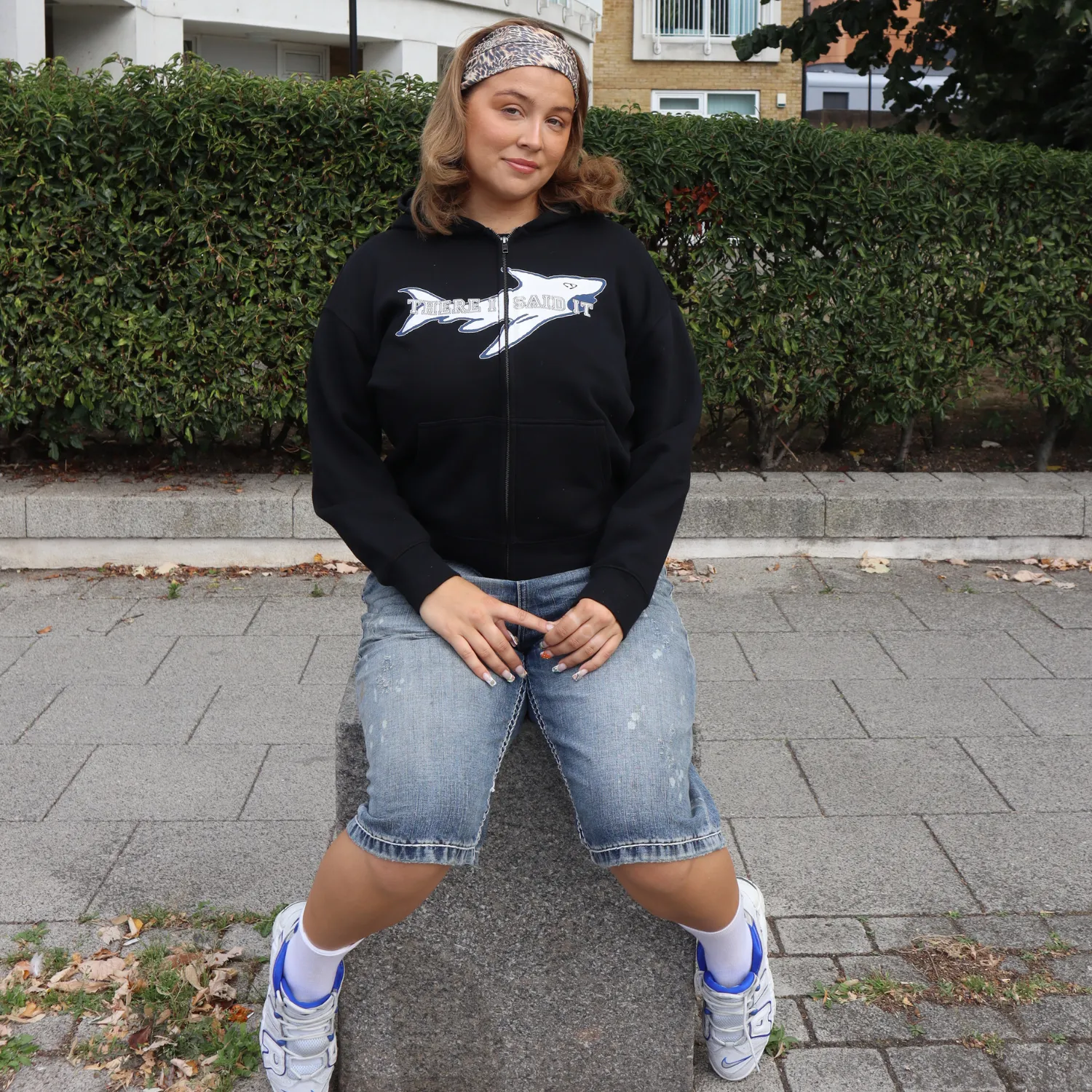 Polydor Records Shark felpa nera con zip e stampa