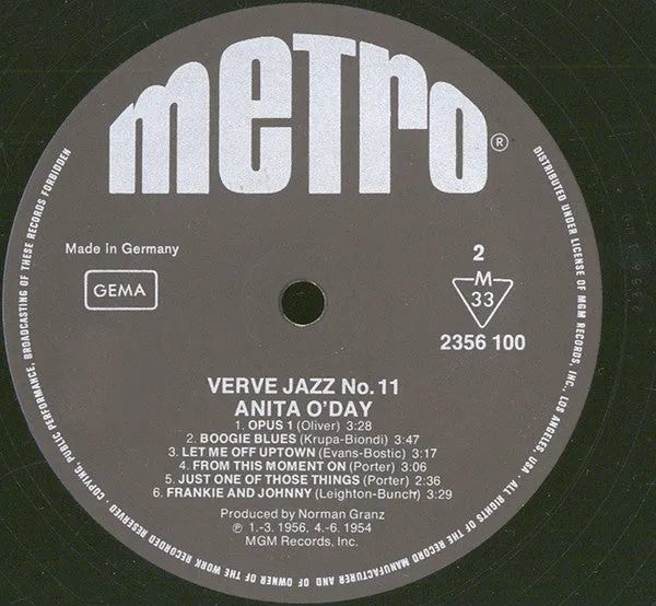 Anita O'Day Verve Jazz 11 LP mono jazz VG+