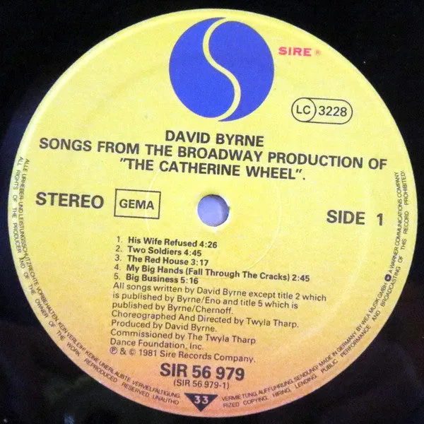 David Byrne Catherine Wheel LP album tedesco usato